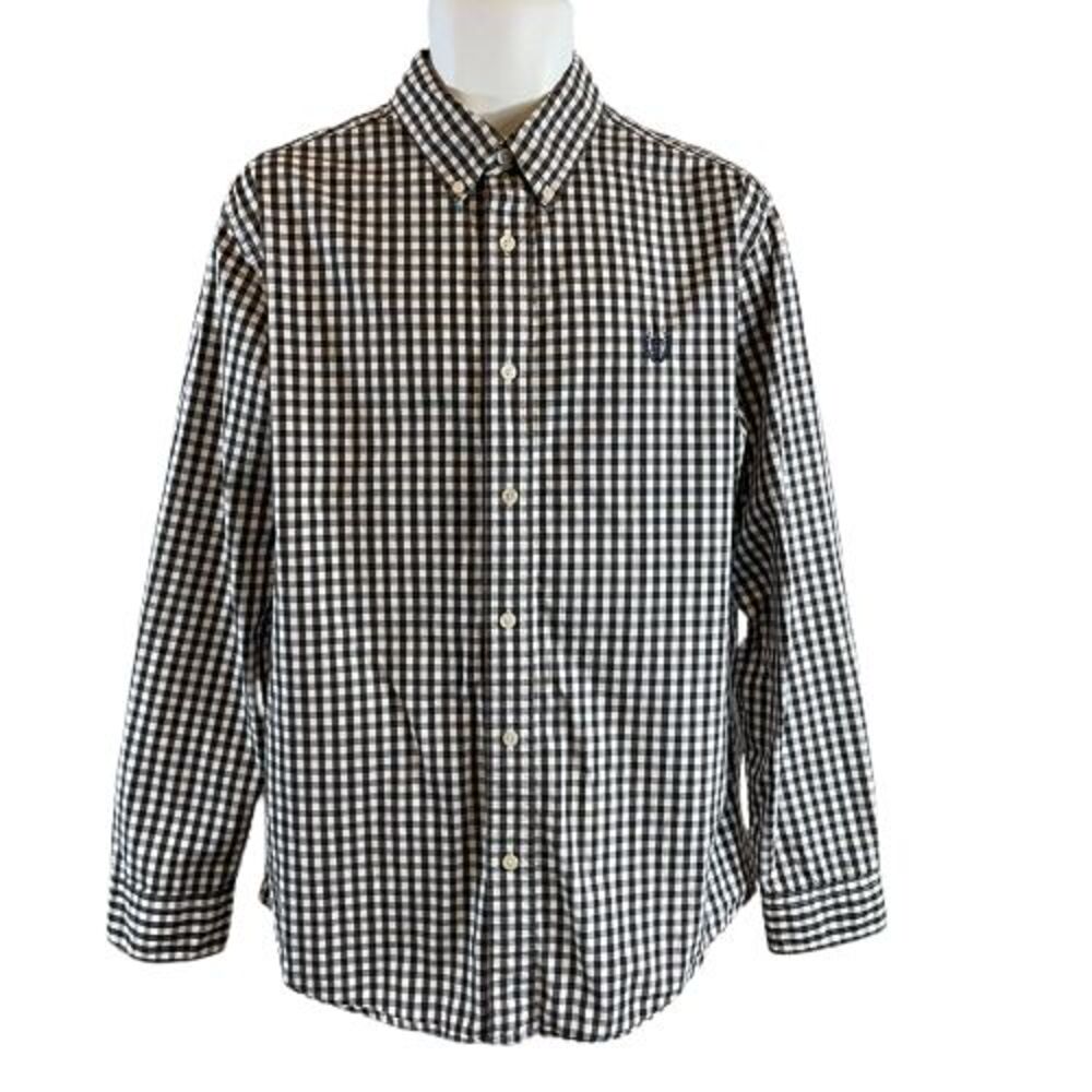 Chaps Men's L Plaid Button-Down Long-Sleeve Shirt Custom Fit 100% Cotton